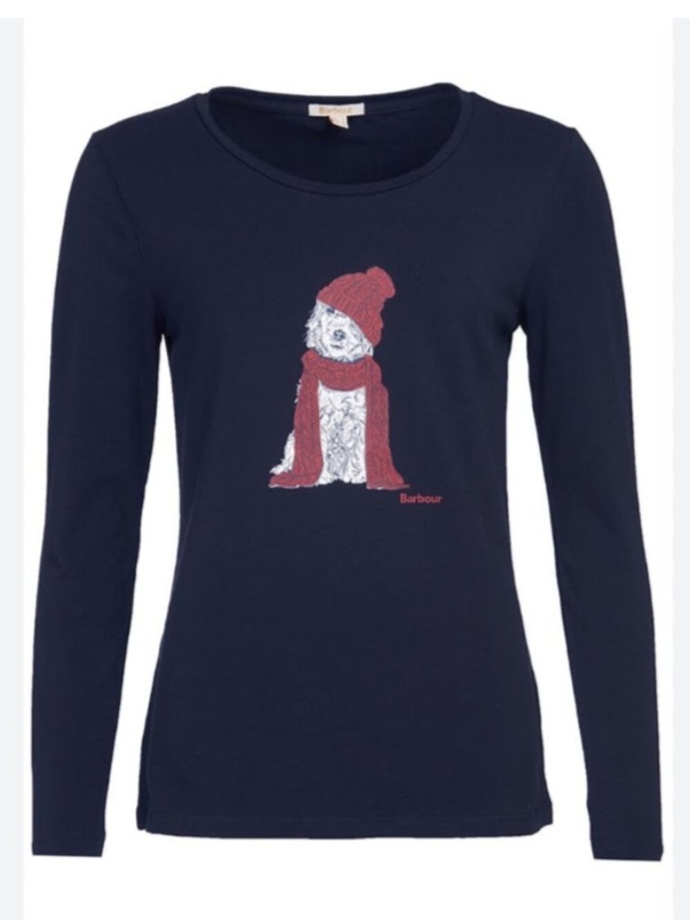 Barbour Farham Long Sleeve Dog Print Tee in Navy Preppy Casual Women's US 10 - Picture 2 of 9